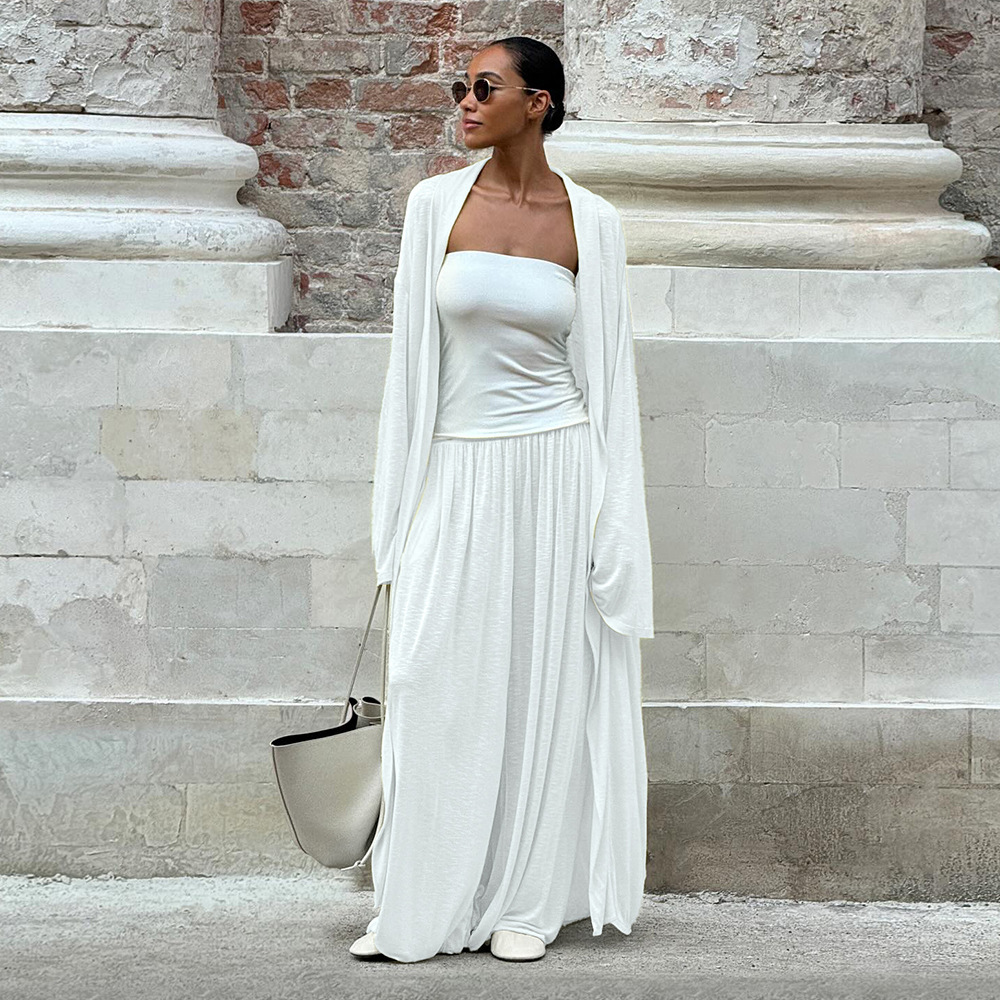 Cross-border long cardigan and long pants set for home wear, women's European and American 2025 autumn shawl + lantern pants pajama set Specification drawing