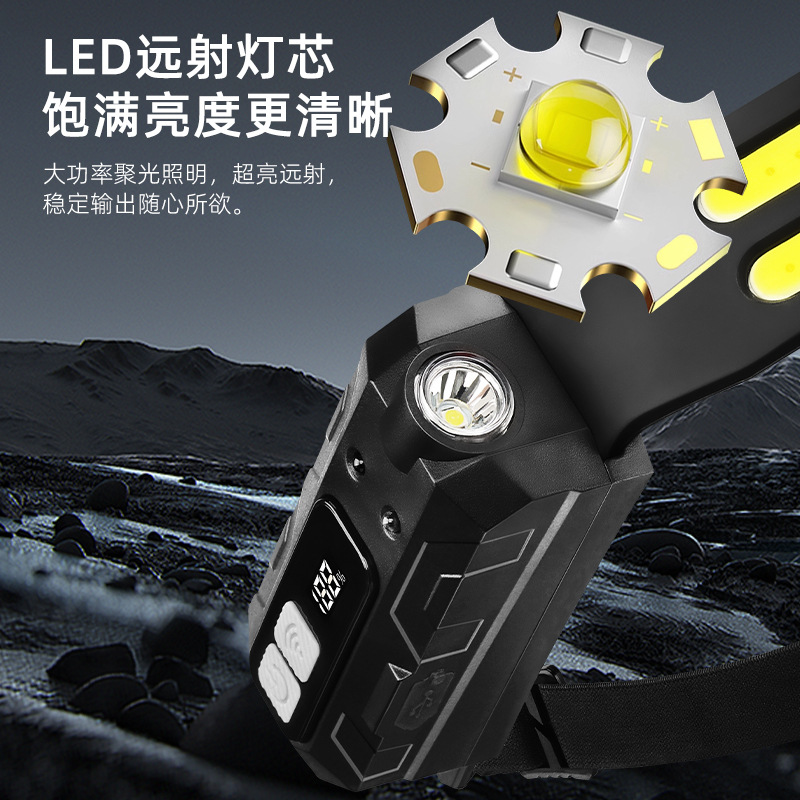 Cross-border hand-waving sensor COB headlamp, outdoor cycling light, USB charging night running light, high-intensity headlamp, silicone Specification image