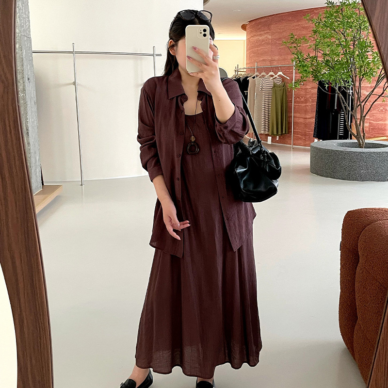 Plus-size women's casual shirt set for women 2026 autumn edition, two-piece halter dress for chubby girls, NT $1582 details Picture