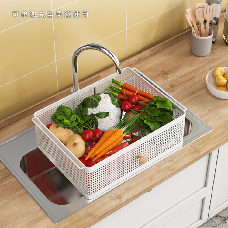 The kitchen storage rack is floor-standing with multiple layers for placing vegetables and fruits. The crevice storage cabinet is movable and features a drawer-type vegetable basket Application Scenario