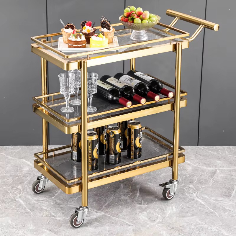 Thickened square tube stainless steel food cart, hotel restaurant food delivery cart, three-layer commercial multi-functional trolley