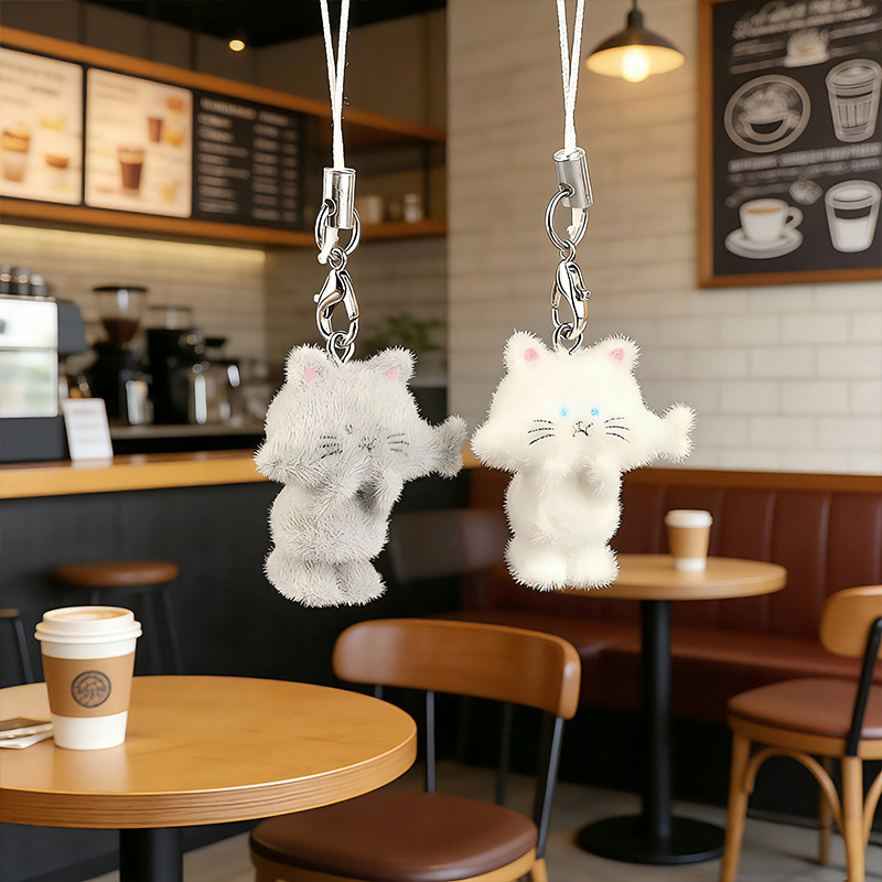 Plush resin, cute cat keys, mobile phone chains, fun cartoon mini bags, pendants, cross-border best-selling accessories details Picture