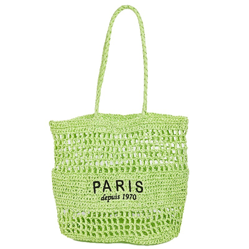 Cross-Border Woven Bag, Letter Embroidery, Single-Shoulder Straw Woven Bag, New Large-Capacity Hollowed-Out Straw Woven Bag, Vacation Beach Bag, Versatile Women's Bag, Tote Bag, Woven Bag Item Picture