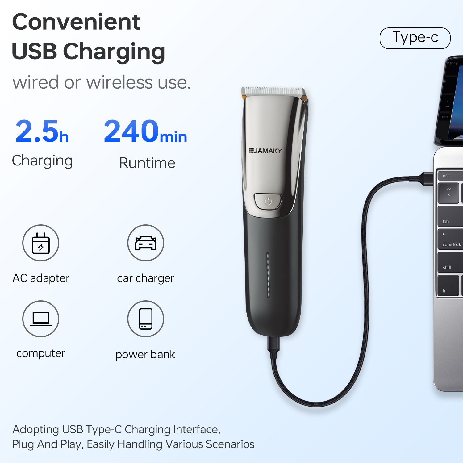 JAMAKY男士理发器充电式电推剪套装灯显电推子剪发器持久续航JPC90034产品图