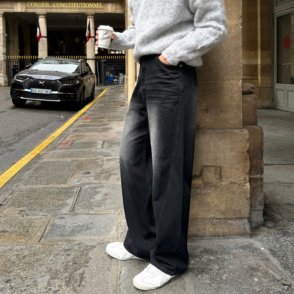 BJ冬季保暖直筒牛仔裤男士cleanfit保暖长裤子韩系通勤阔腿裤