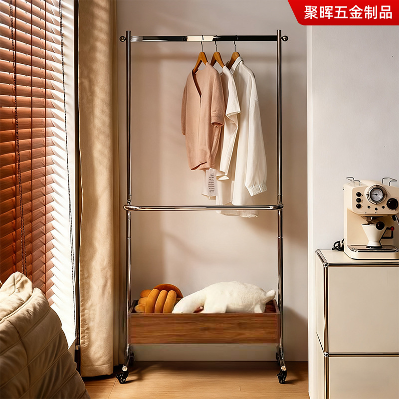 中古铁艺现代落地不锈钢挂衣架衣帽架卧室移动家用收纳置物衣帽架