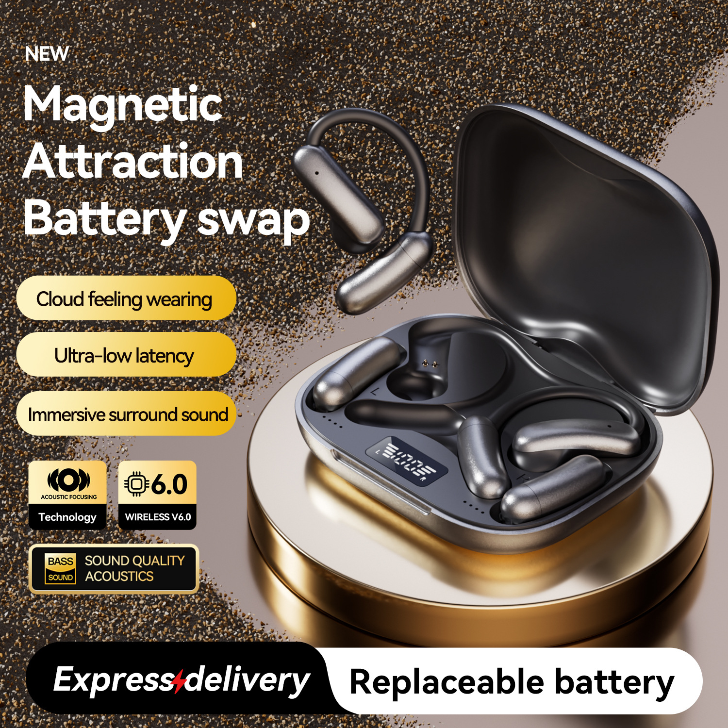 M143 Replaceable Battery OWS Open Bluetooth Headphones, a cross-border bestseller with a non-in-ear rotating spare battery