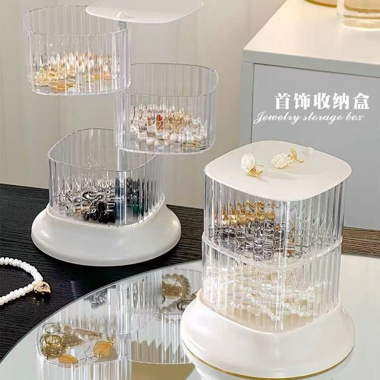The storage box is a set of multi-layer rotating jewelry powder puffs with high appearance standards, a desktop multi-functional transparent organization box details Picture