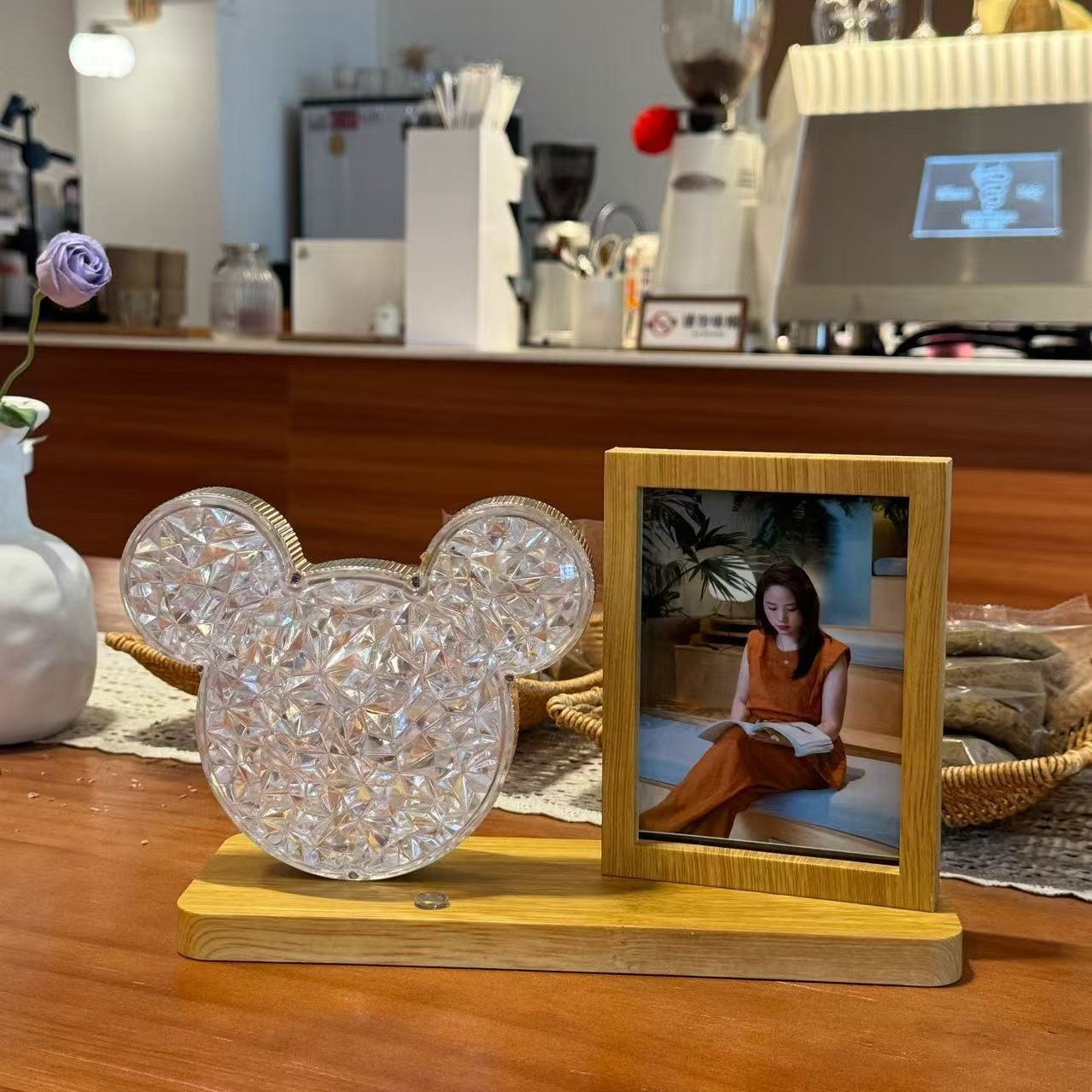 小熊相框台灯跨境热销触摸水晶台灯USB供电三色小夜灯床头摆件