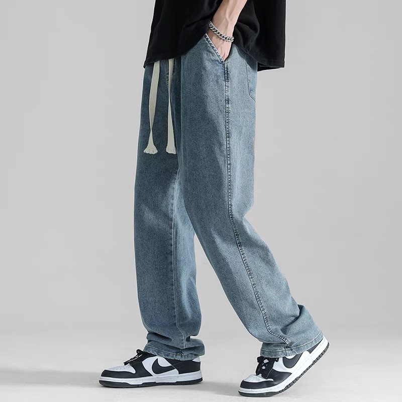 Jeans rectos hombre 2024 primavera/otoño nuevo marca de moda holgada caída sensación pierna larga caída sensación trapped pantalones pantalones casuales