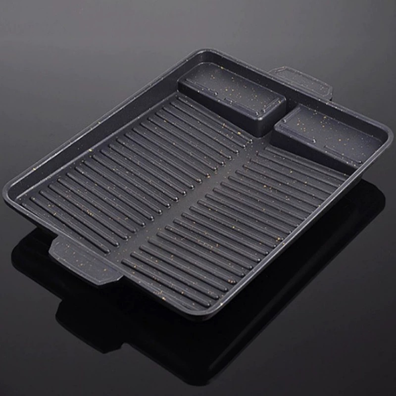 方烤盘家用烤肉不粘麦饭石烤盘卡式炉户外烧烤肉无烟涂层烤盘韩式