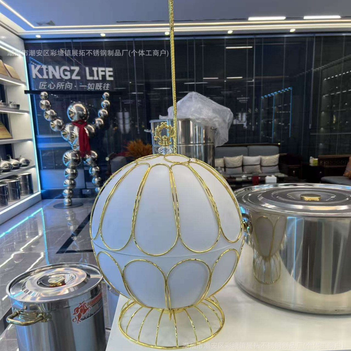 White stainless steel globe, self-service insulated dining stove, hanging cover, restaurant self-service fire boiler Chafing Dish Specification drawing