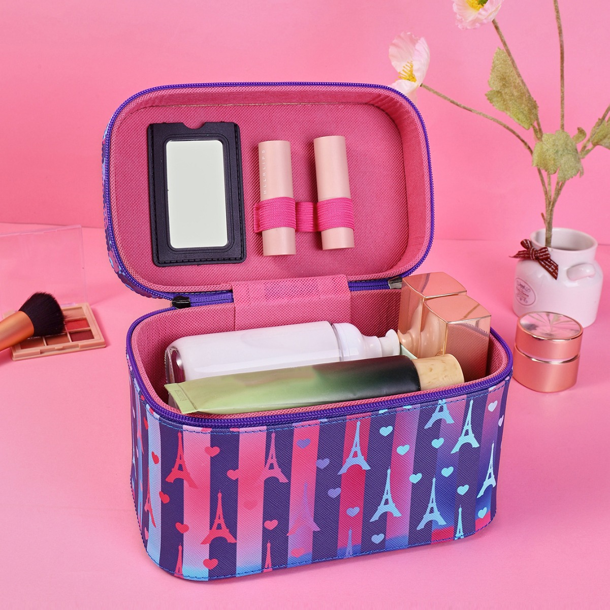 Portable makeup case, children's hand-held makeup bag, princess makeup bag, girl's suitcase, waterproof travel bag, toiletry bag details Picture