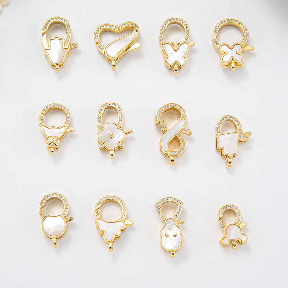 High-quality micro-inlaid zircon mother-of-pearl shell round 18k gold pearl bracelet diy necklace button end clasp Application Scenario