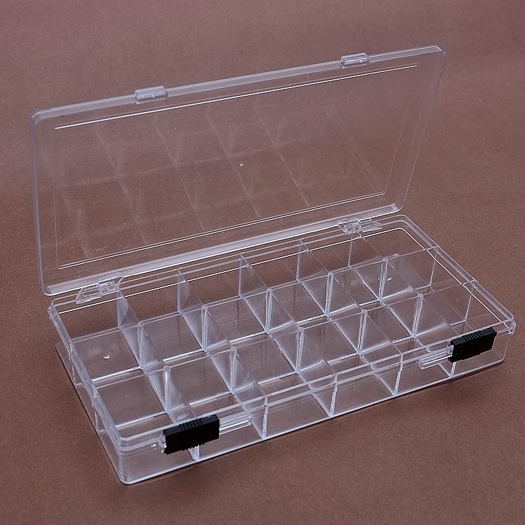 工厂直销PS环保长方形多格塑料盒18格固定翻盖透明收纳盒产品图
