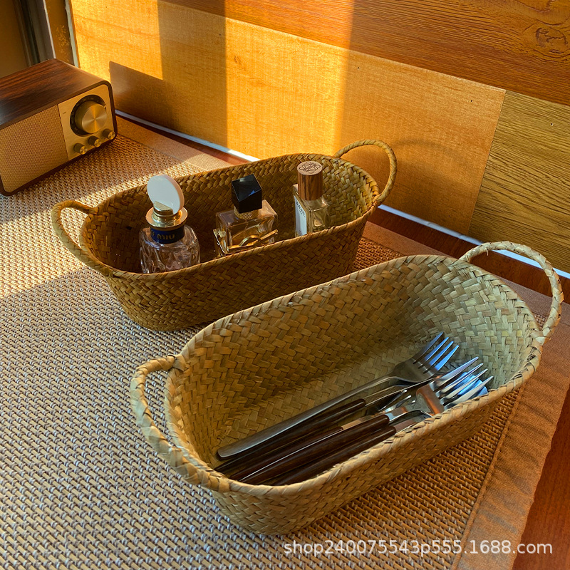 编织收纳筐双耳提手桌面收纳筐零食藤编整理收纳姜葱蒜食材放置筐产品图