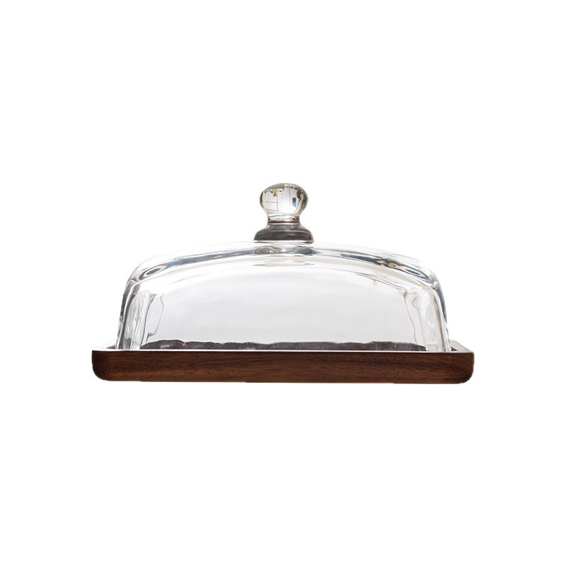 Light luxury wooden butter dish, glass-covered cheese box, butter and cheese pastry plate, cake and dessert display stand Item Picture