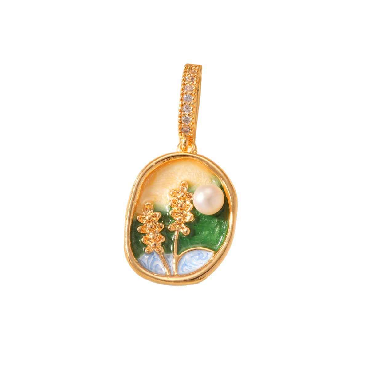 Pearl oil painting style drip oil pendant, 18k copper gold-plated color retention high-end bracelet, necklace clasp DIY accessory Item Picture