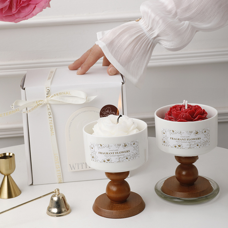 Camellia high-end scented candle gift box, retro ceramic cup wax, niche atmosphere, wedding and birthday gift details Picture