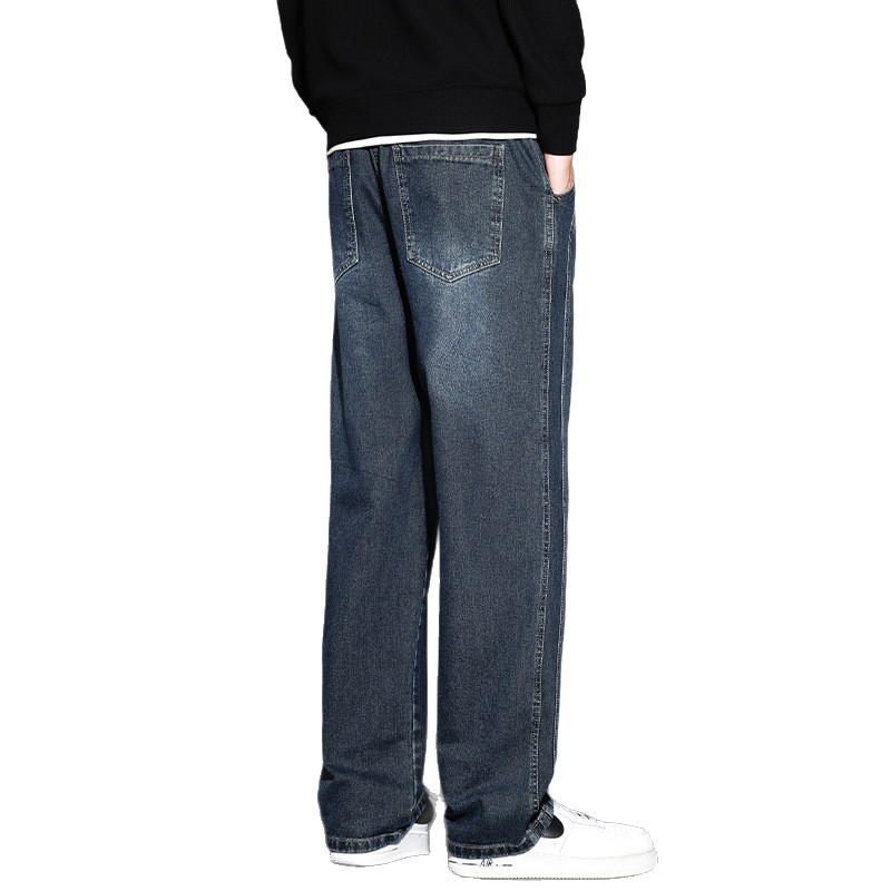 牛仔裤子男士宽松百搭/男士牛仔裤/牛仔裤/裤子男士宽松潮流/牛仔裤男士宽松休闲白底实物图