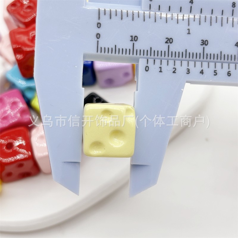 Douyin's best-selling 14mm through-hole cheese dopamine colored square beaded mobile phone chain head rope diy accessory loose beads details Picture