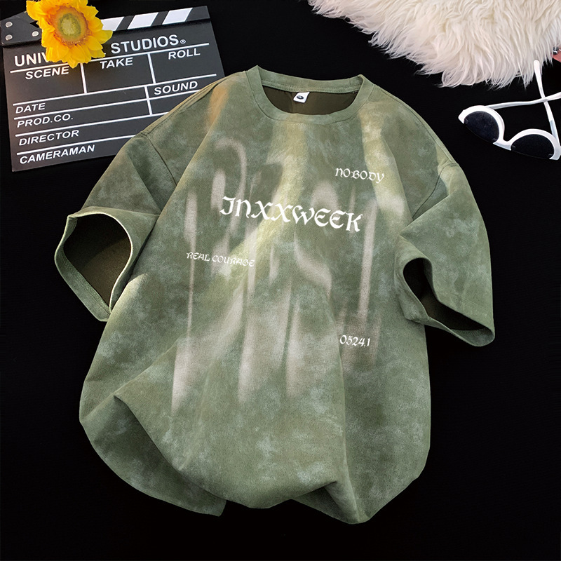 Summer trendy brand American heavy-duty pure cotton short-sleeved T-shirt for men, loose large-sized half-sleeved washed distressed T-shirt base layer
