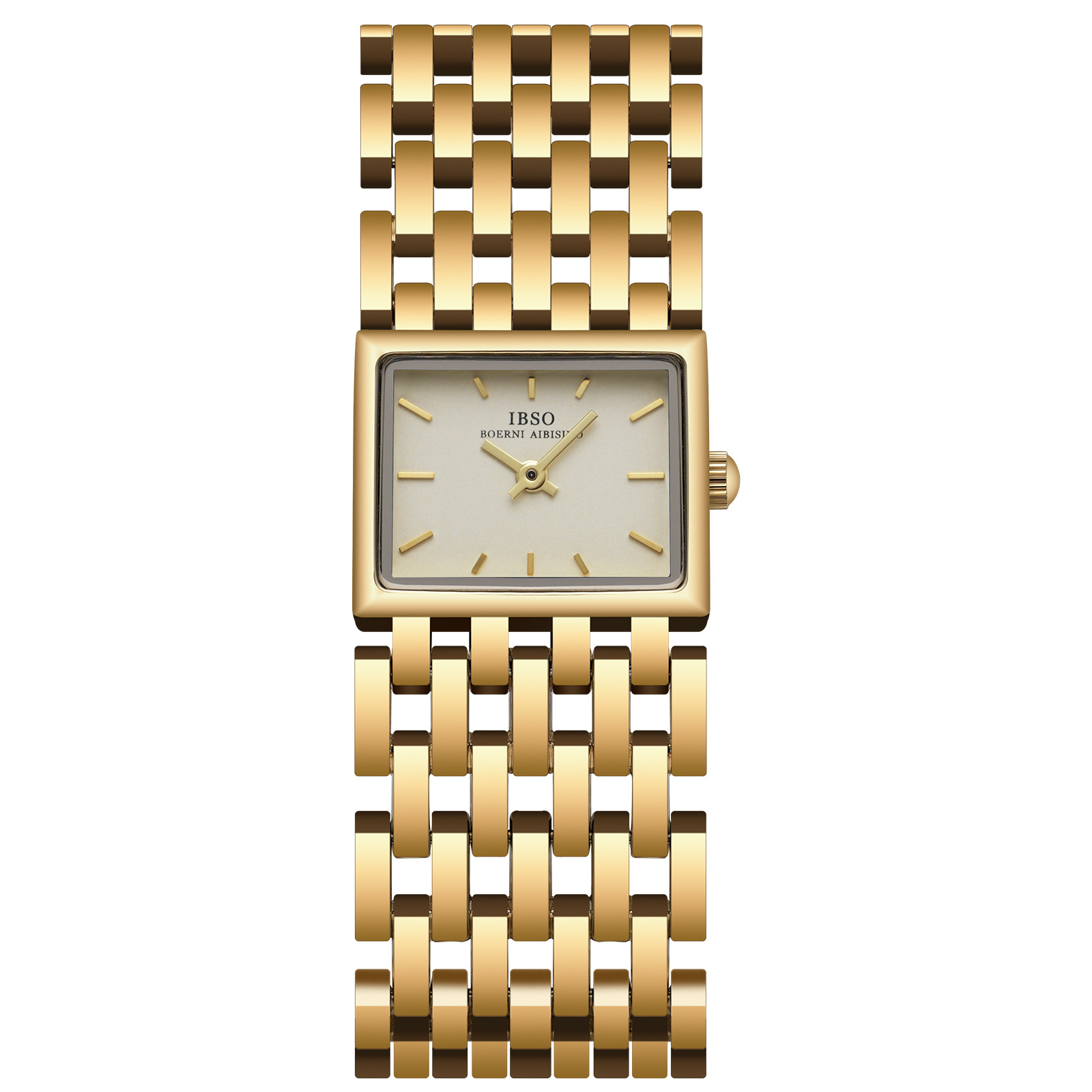 IBSO金色方形石英女表輕奢中古風(fēng)鋼帶腕表時(shí)尚氣質(zhì)款