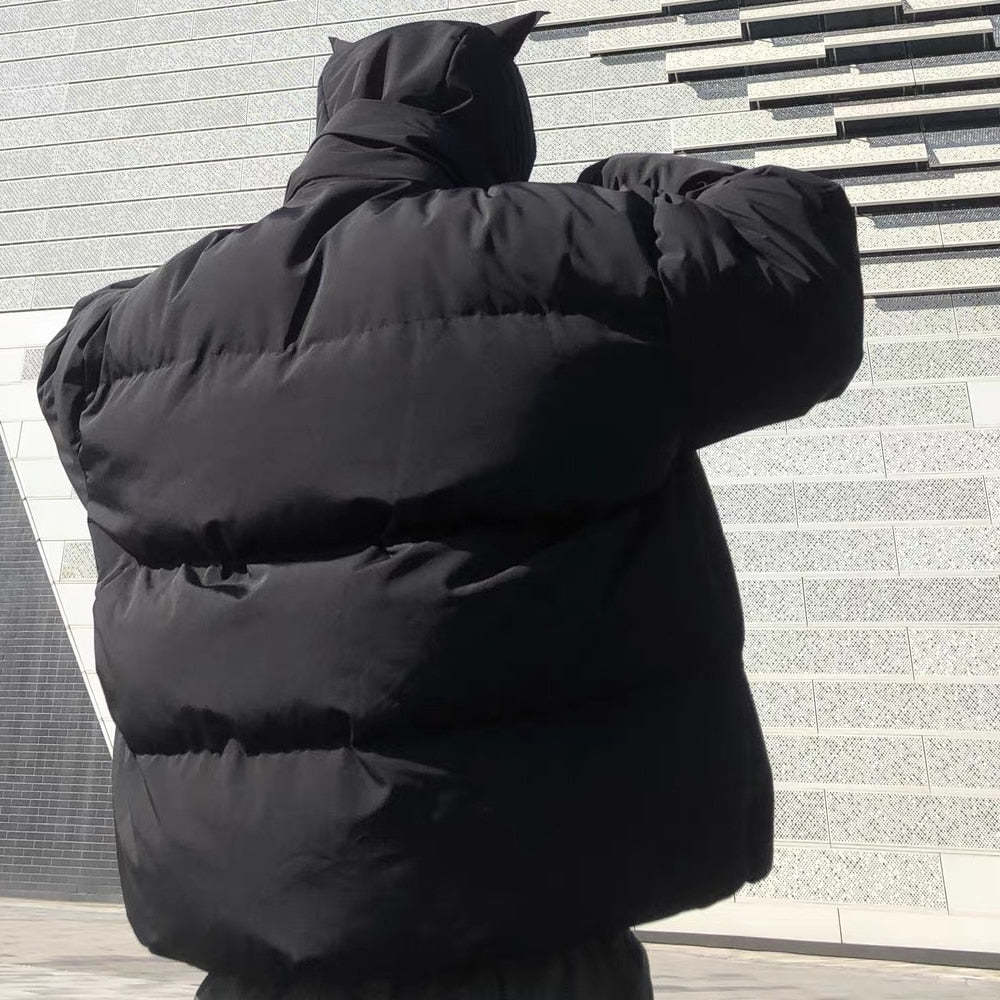In 2023, American street masked collar solid-color hooded breadwear and cotton-padded jacket for men, winter thickened cotton-padded jacket for couples details Picture