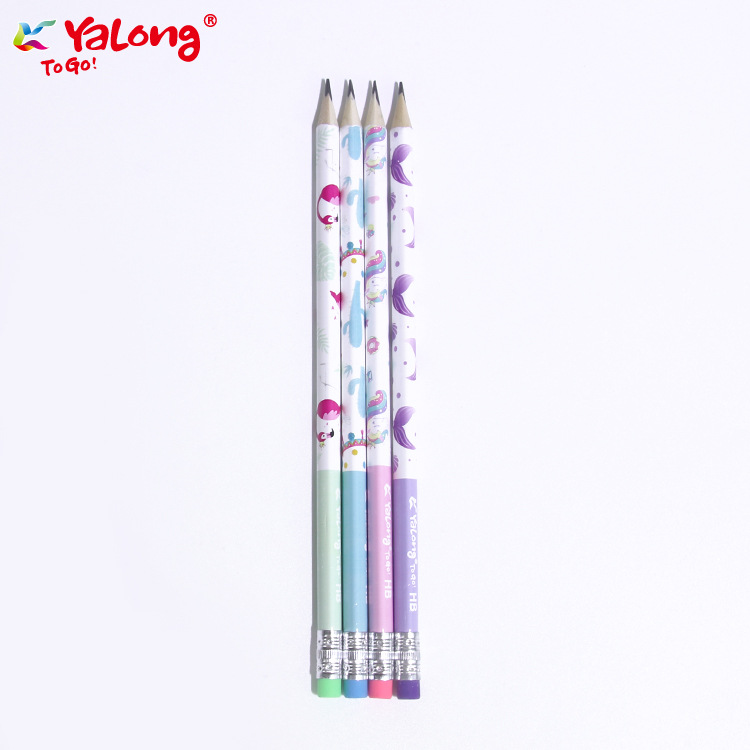 Yalong's hot-selling customizable logo: 7-inch poplar HB pencil with triangular design and eraser details Picture