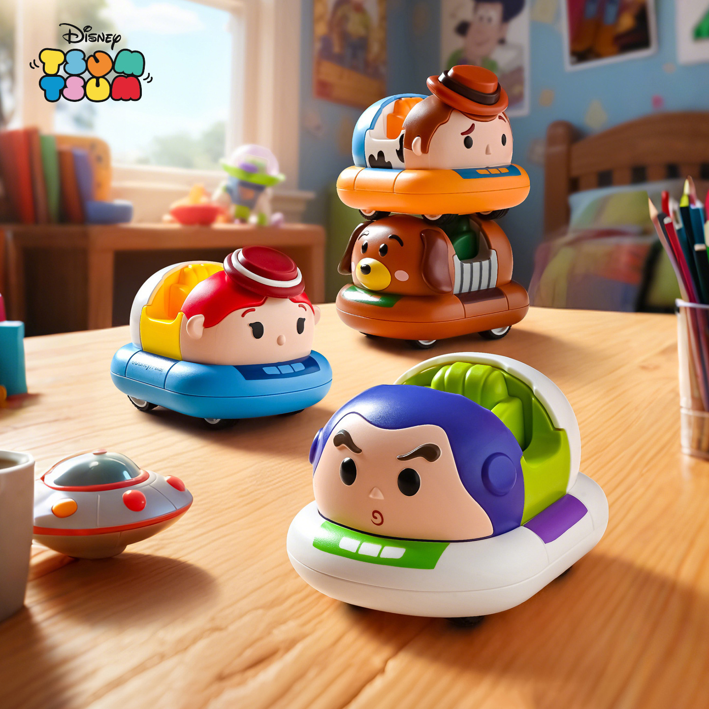 野想迪士尼米奇碰碰车双回力车积木益智拼装玩具总动员圣诞礼物