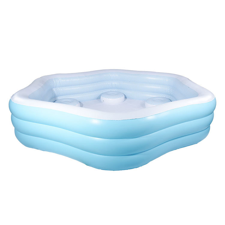 新款家用定制充气游泳池室内座位家庭水池六边形pvc休闲玩具池白底实物图