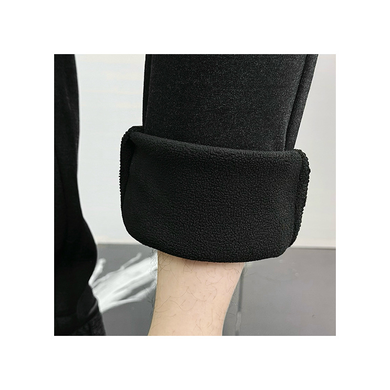 Men's fleece pants, dress pants, winter business casual warm straight-leg pants, long pants worn over them, middle-aged dad outfits Item Picture