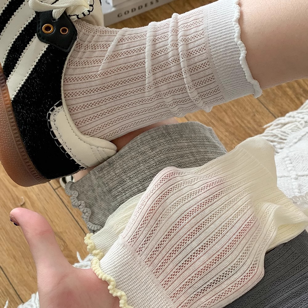 Ballet-style lace pile socks for women's summer, thin mid-calf breathable mesh boneless Japanese jk socks