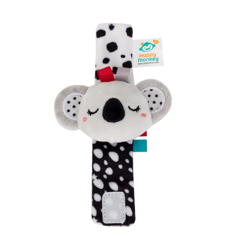 Happymonkey Black and White cartoon animal watch with wrist strap and rattle baby toy for newborns Item Picture