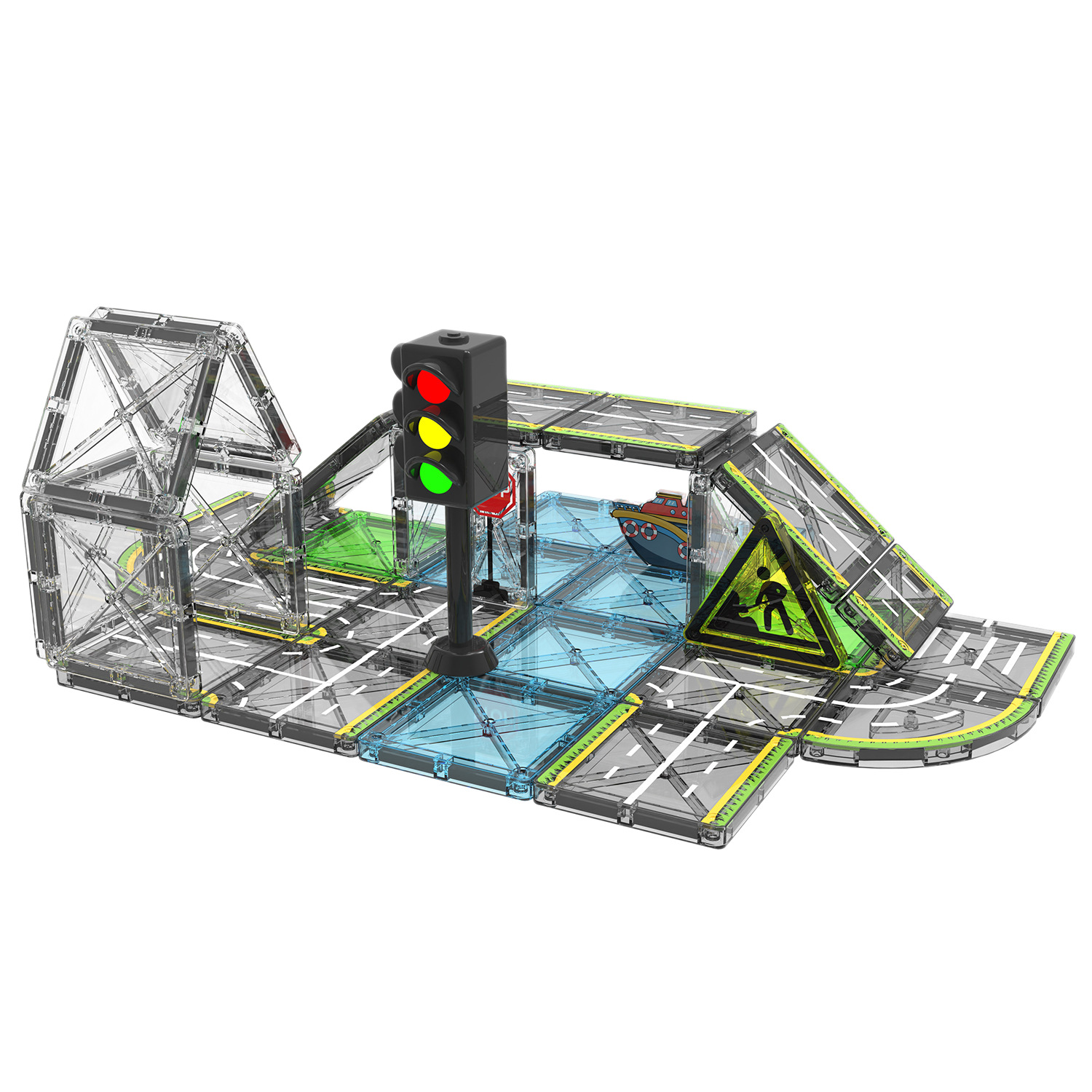 Cross-border color window magnetic sheet engineering vehicle, urban crane scene, strong magnetic children's educational assembly magnetic building block toy Item Picture