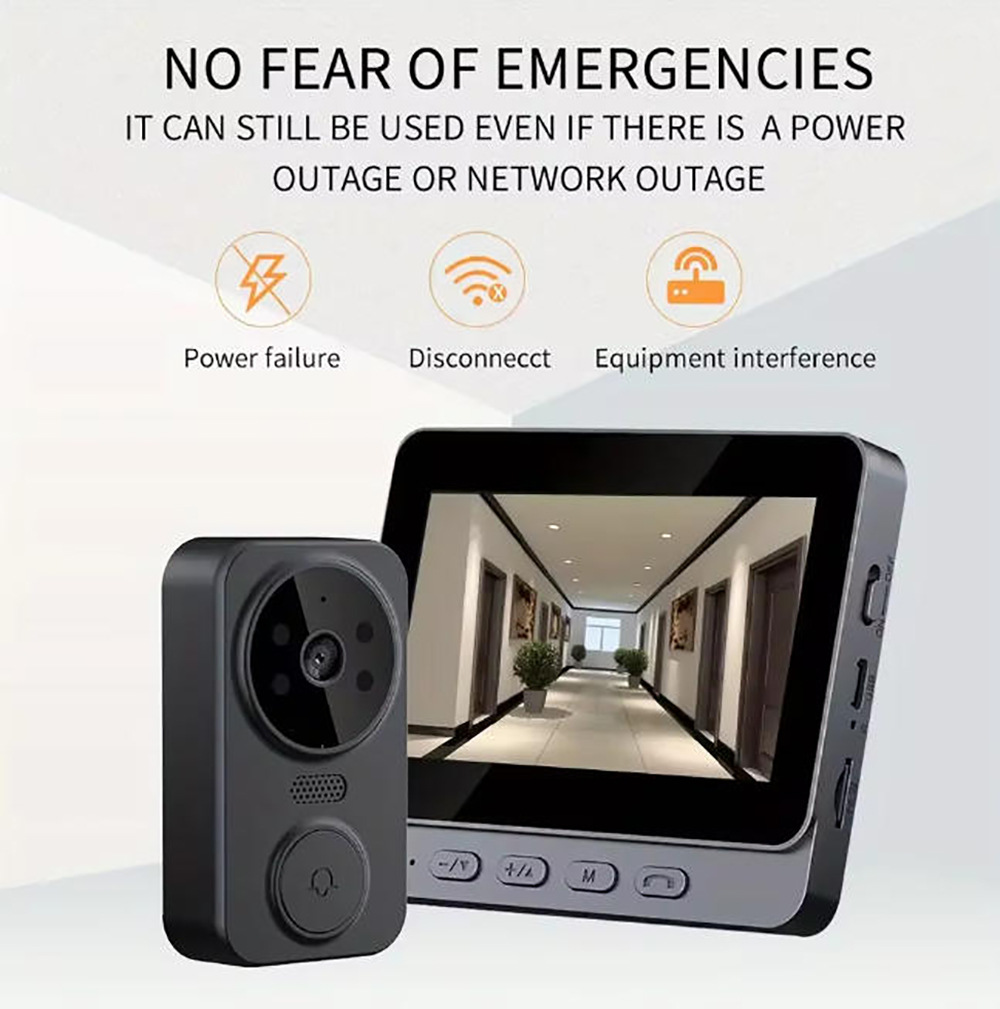 Wireless video doorbell, 4.3-inch display screen, home intelligent two-way intercom, peephole video surveillance, building intercom Specification image