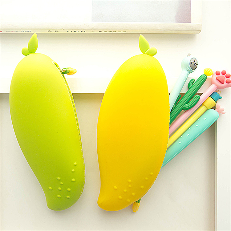 Mango silicone zipper pen case, large-capacity creative simulation fruit pen case, cute and personalized student stationery bag details Picture
