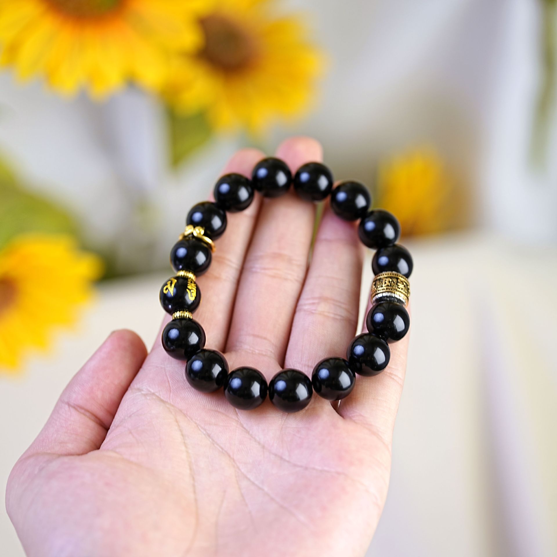 Nuevo chino cuentas obsidiana brazalete cuentas mujer vintage moda bronces cuentas de buda cordones de mano accesorios