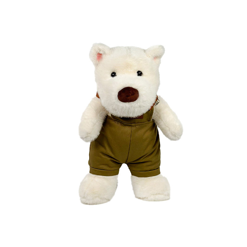 Fluffy West Highland puppy plush toy, cartoon cute overalls, dog doll, girl gift, cross-border doll Item Picture