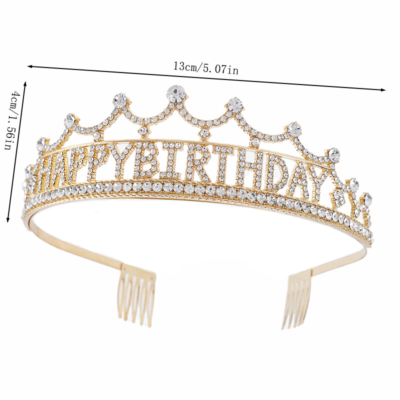 European and American cross-border letter "HAPPY BRITHDAY" birthday celebration water diamond alloy crown women's party headwear Item Picture