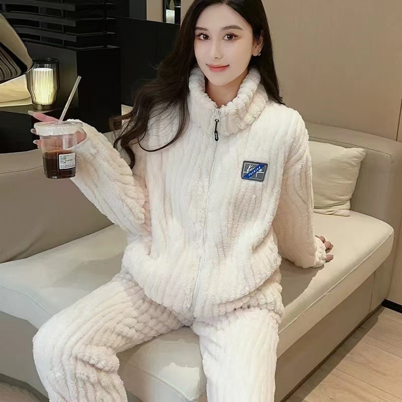 Pajama women's winter zippered long-sleeved long pants set for winter women 2024 New flannel winter home wear details Picture