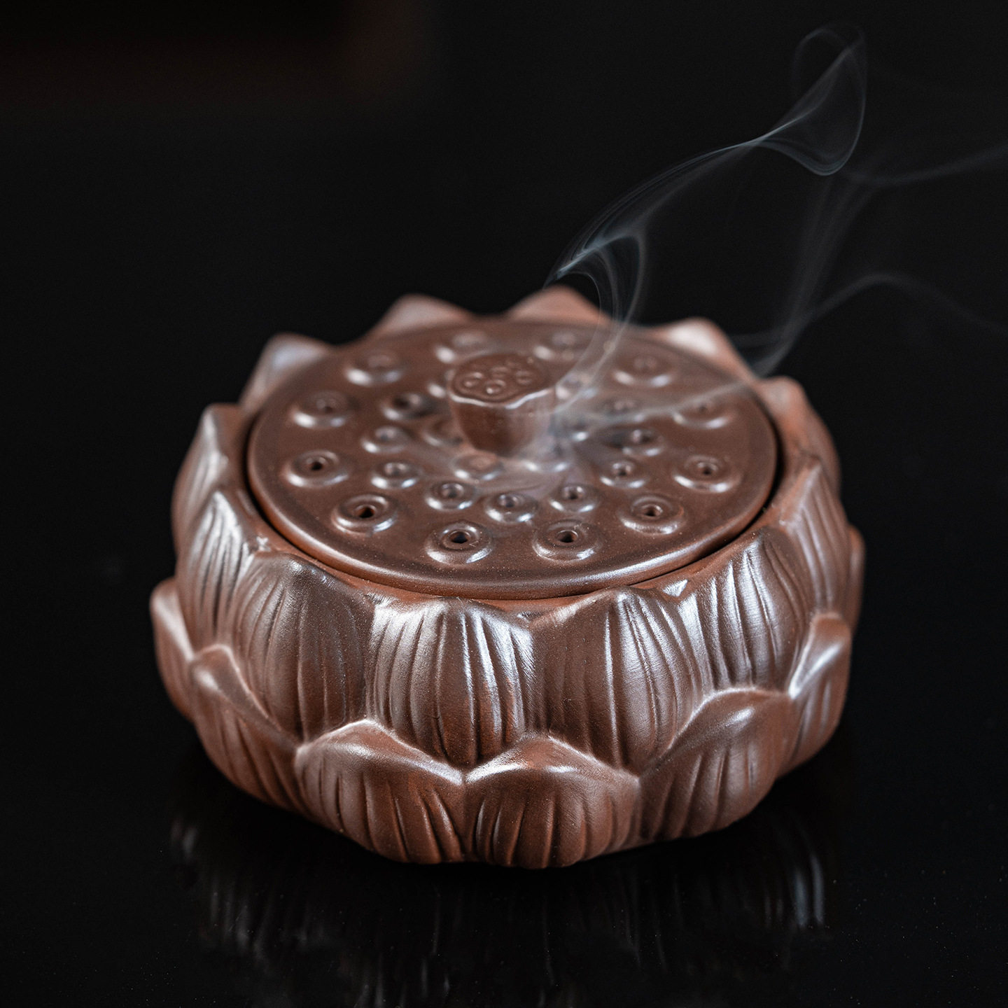 紫陶中式复古莲花香炉创意禅意盘香盒家用室内香薰炉茶道装饰摆件