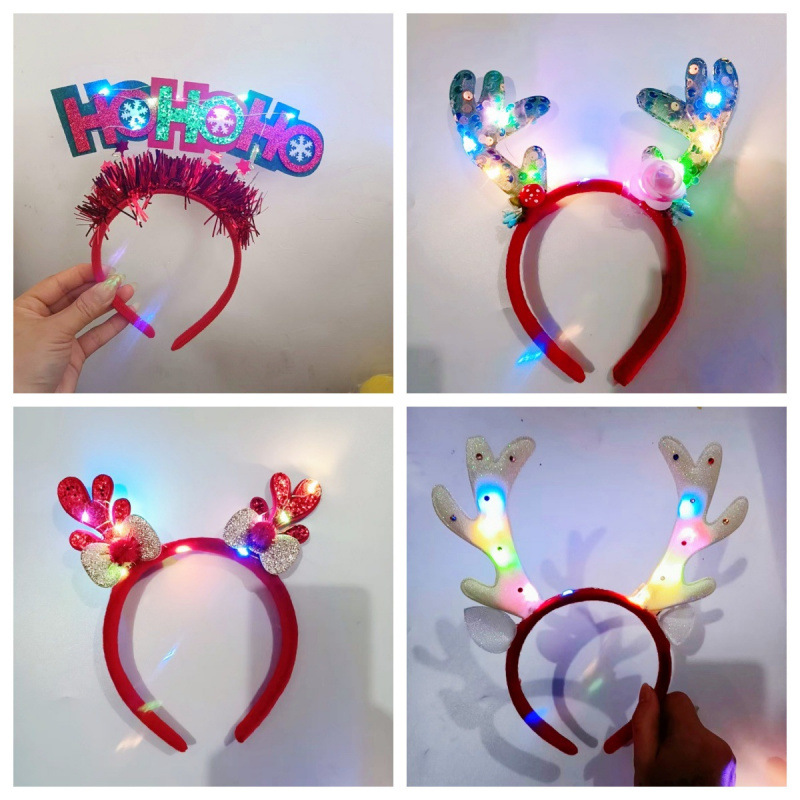 儿童欧美鹿角发箍网红麋鹿冬季发光头饰布料饰品发卡发饰