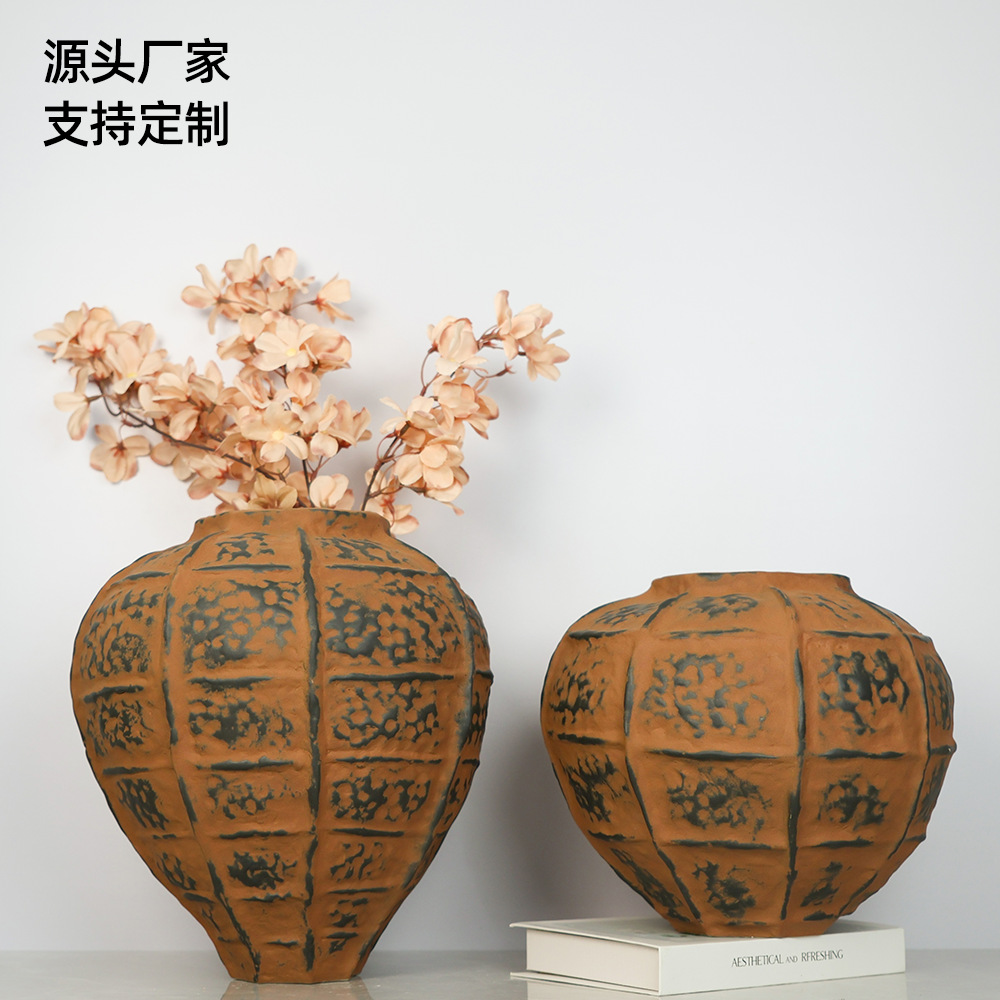2026做锈复古陶瓷花瓶设计师酒店民宿玄关创意插花装饰品干花花器摆