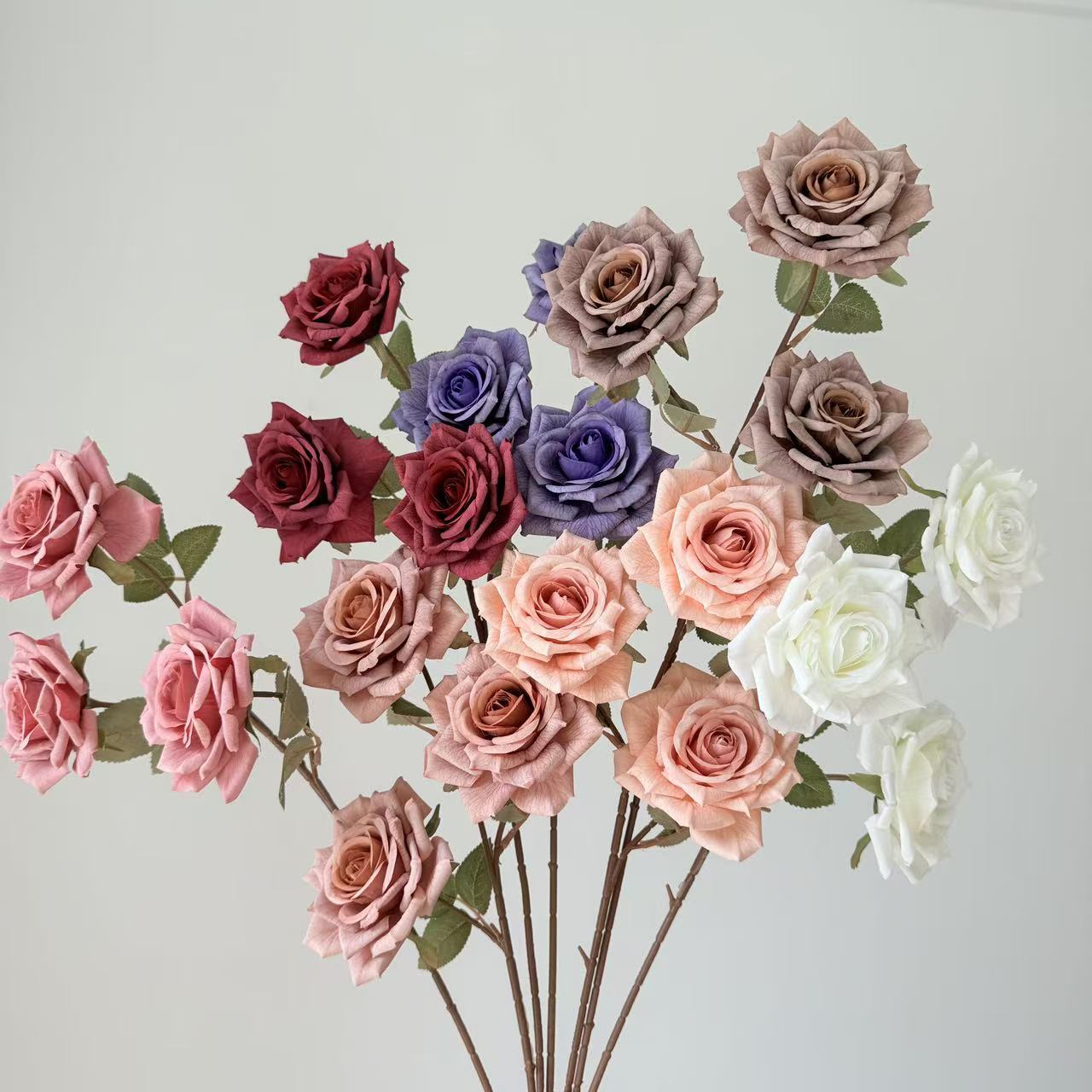 3头卡布奇诺玫瑰花仿真花摩卡油画复古玫瑰花婚庆插花家居装饰花细节图