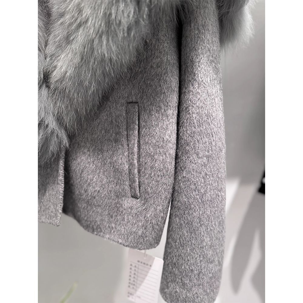 Faux fox fur knitted large fur collar detachable fur coat, double-sided nylon large fur collar short coat 2025 new style Specification drawing