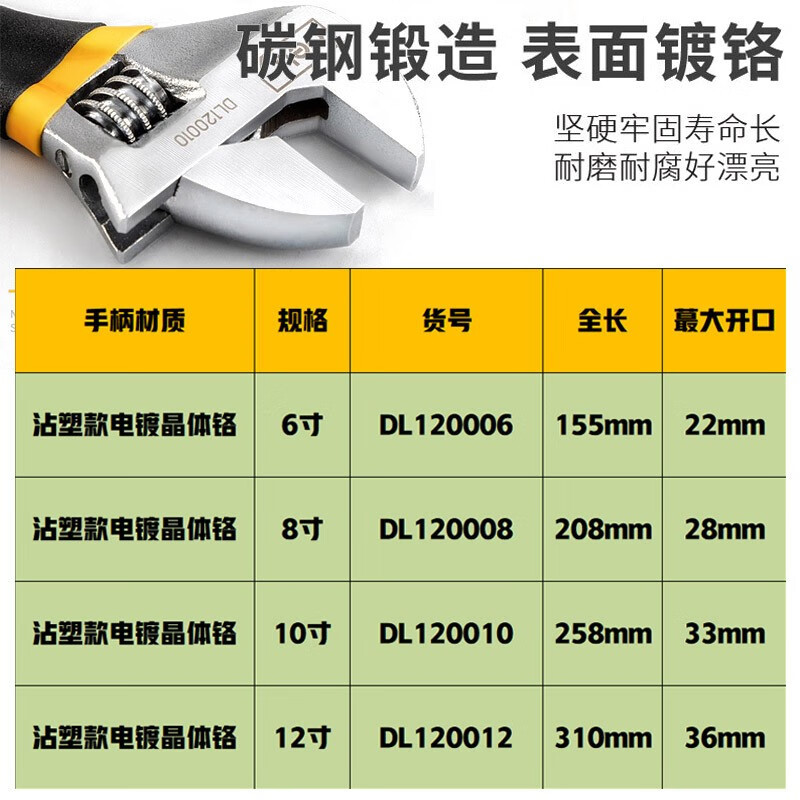 Deli industrial-grade universal adjustable wrench, household adjustable wrench, multi-functional universal, large opening bathroom industrial-grade board details Picture