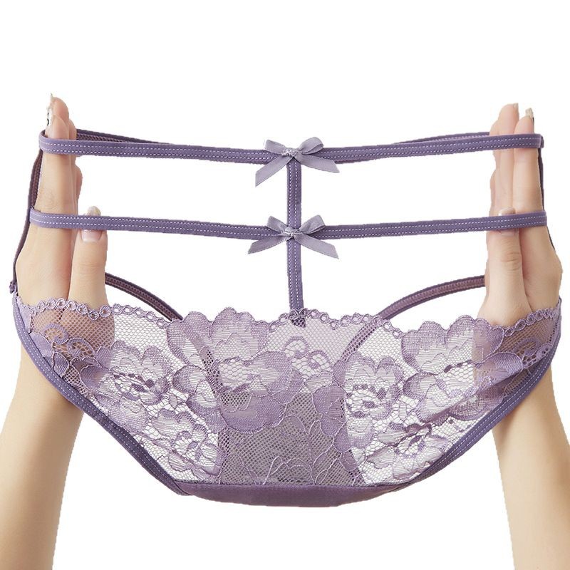 【 Customized 】 Fashionable and sexy women's lace underwear with thin straps and cutout, comfortable and soft, low-waisted high-elastic underwear for women Item Picture