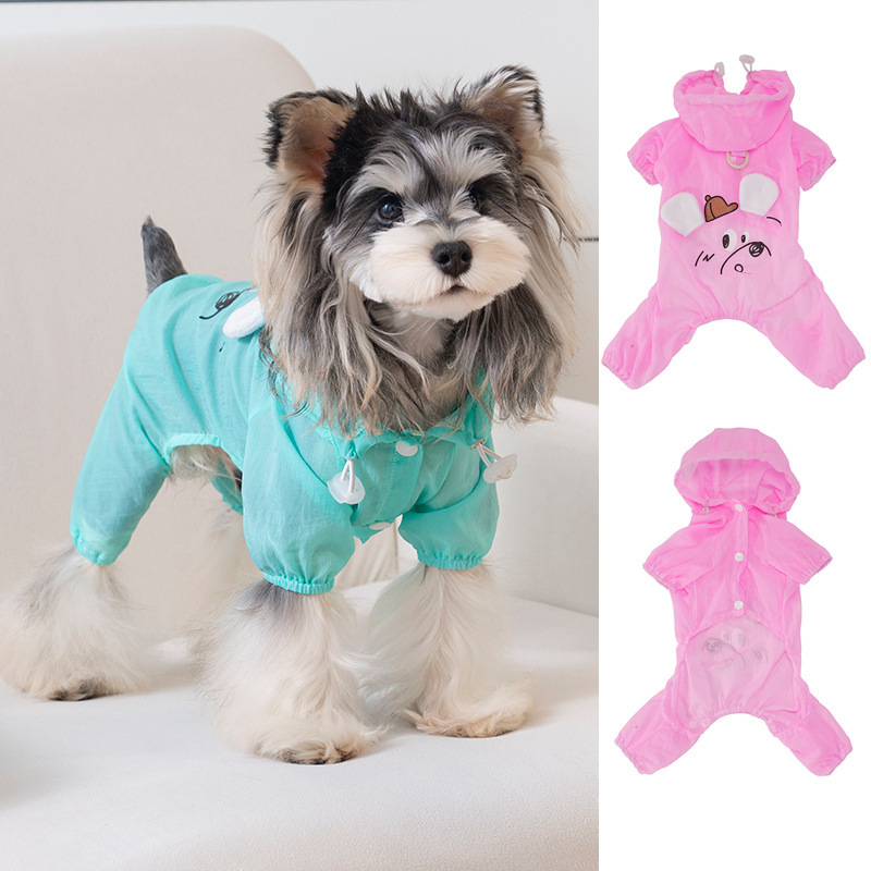 Spring and summer pet waterproof four-legged coat, dog and cat cap skin coat, small dog, teddy and bichon Frise outdoor wear
