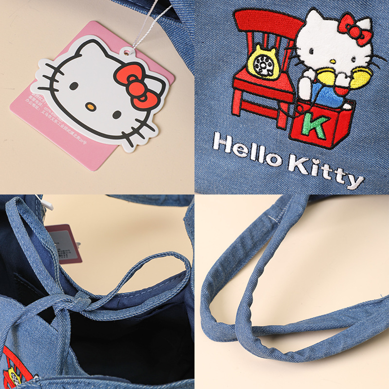Sanrio official HelloKitty denim canvas doll single-shoulder bag KT cat cute doll armpit bag doll Application Scenario